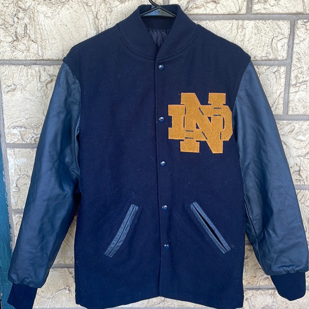 Vintage Holloway Notre Dame Letterman Jacket Wool & Leather Amazing Condition